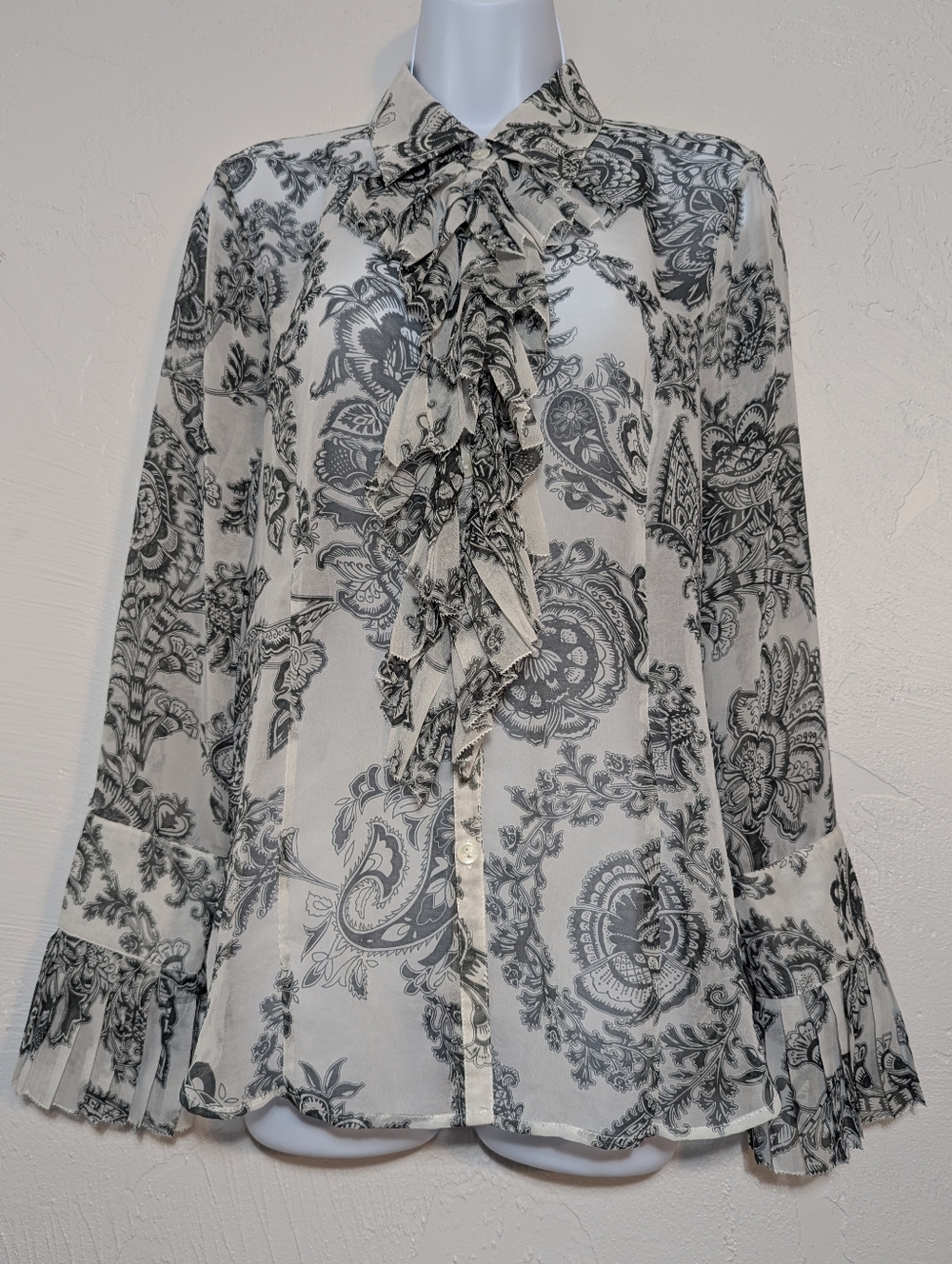 Sheer Ruffled Paisley Whimsigoth Blouse Coquette Feminine Romantic Renaissance